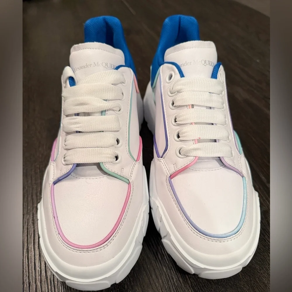 $540 Mens Alexander McQueen "Court" Leather/Textile Sneakers White 40 - Picture 2 of 7